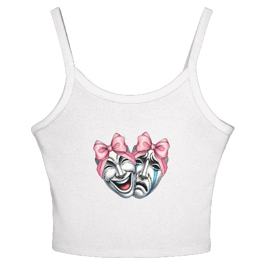 Coquette Bow Theatre Mask Drama Comedy Artist Girl Women's Spaghetti Strap Tank Top