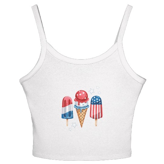 Patriotic Ice Cream and Popsicles with Stars Women's Spaghetti Strap Tank Top