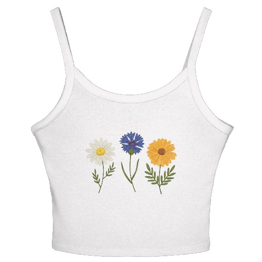 Wildflower Trio Daisy Cornflower Marigold Women's Spaghetti Strap Tank Top