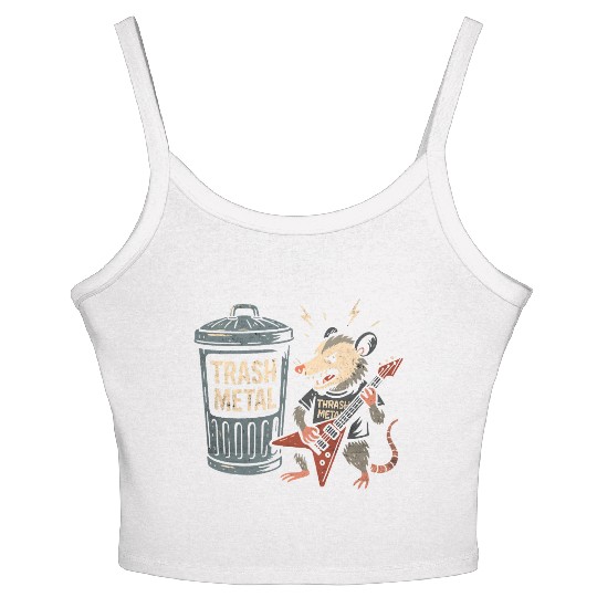 Funny Opossum Thrash Metal Guitar Vintage Pun Women's Spaghetti Strap Tank Top