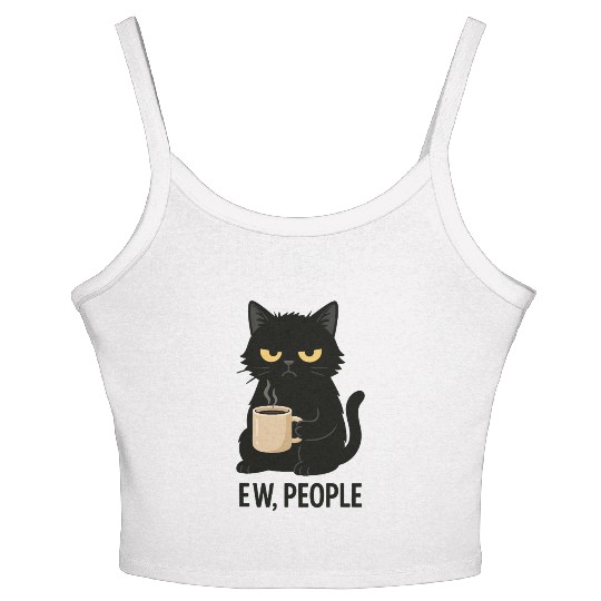 Grumpy Black Cat Coffee Lover – "EW, PEOPLE" Women's Spaghetti Strap Tank Top