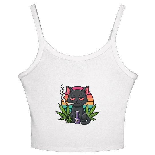 Cute Cat Smoking Weed Women's Spaghetti Strap Tank Top