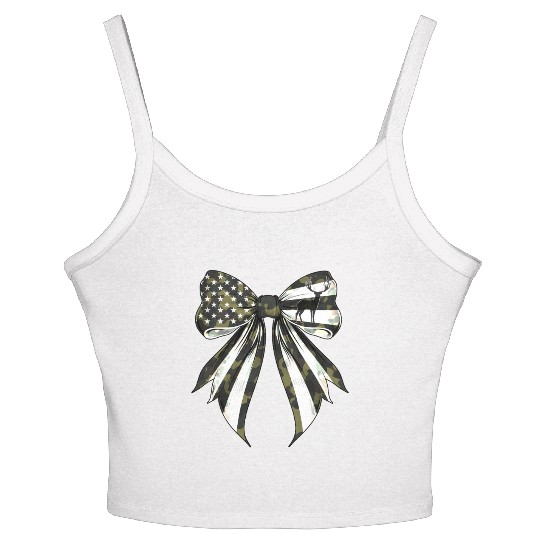 Coquette Bow Deer Hunting Camouflage US Flag Pride Women's Spaghetti Strap Tank Top