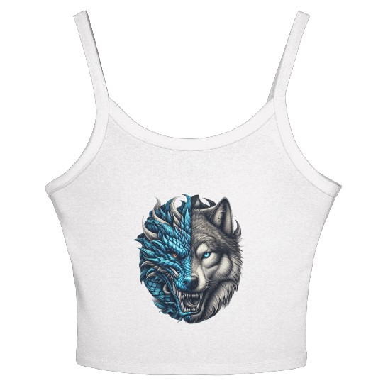 Dragon Wolf Fusion - Epic Beast Split Face Art Women's Spaghetti Strap Tank Top