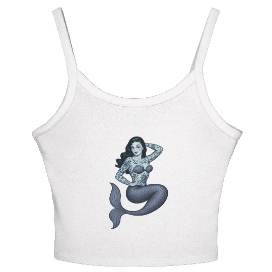 Old School Clasic Tattooed Mermaid Pinup Women's Spaghetti Strap Tank Top