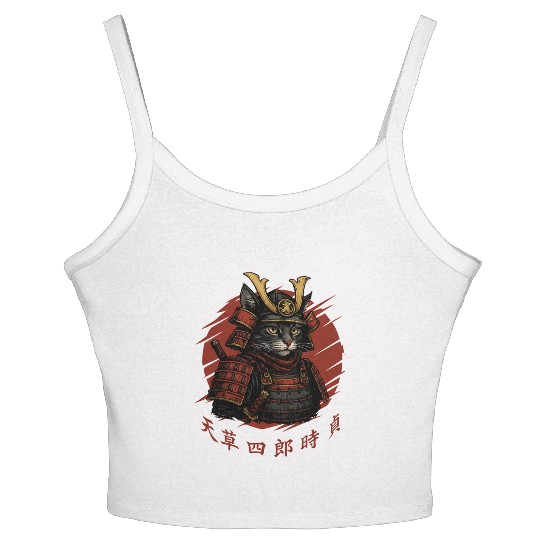 Samurai Cat Warrior – Japanese Red Sun Armor Art Women's Spaghetti Strap Tank Top