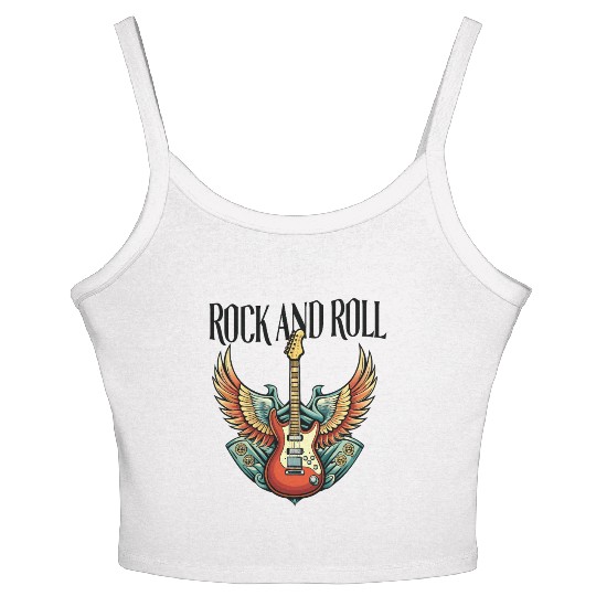 Vintage Retro 80s Rock Roll Music Guitar Wing Women's Spaghetti Strap Tank Top