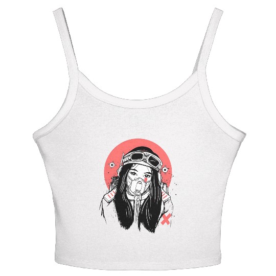 Cyberpunk Girl – Futuristic Gas Mask Art with Red Women's Spaghetti Strap Tank Top