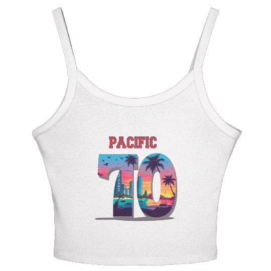 PACIFIC 70 – Tropical City Sunset Varsity Art Women's Spaghetti Strap Tank Top