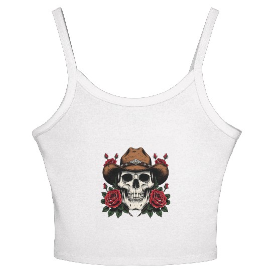 Cowgirl Spirit: Skull & Roses Women's Spaghetti Strap Tank Top