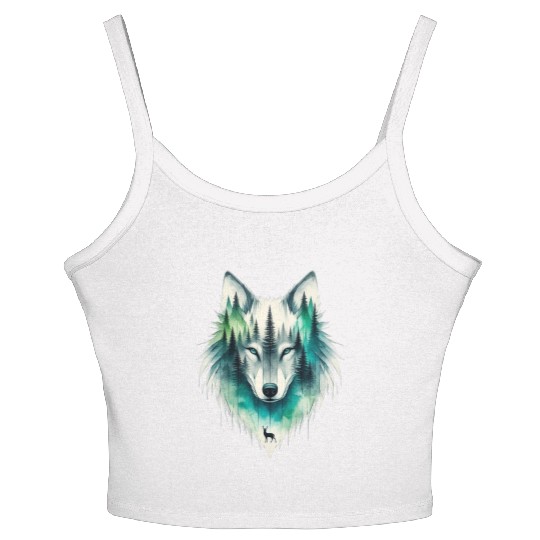 Majestic Wolf with Nature Elements Design Women's Spaghetti Strap Tank Top