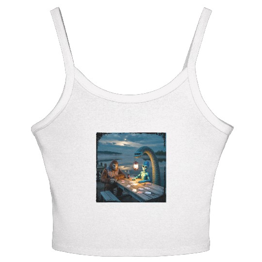 Cryptid Poker Night on Loch Ness - Bigfoot, Women's Spaghetti Strap Tank Top