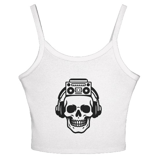 Music Head, skull, boombox, streetwear Women's Spaghetti Strap Tank Top