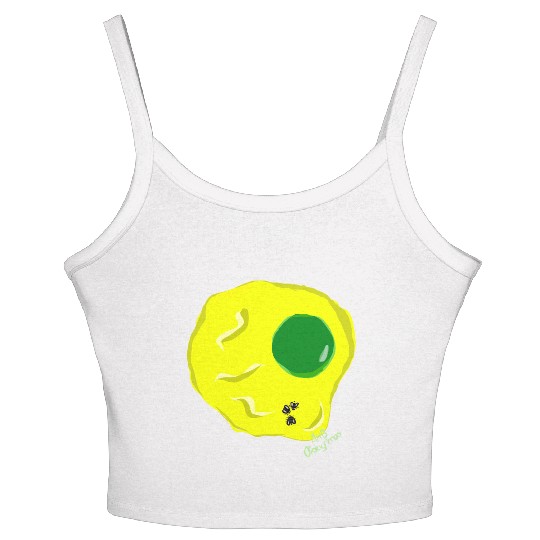 Yellow and green fried egg and flies Women's Spaghetti Strap Tank Top