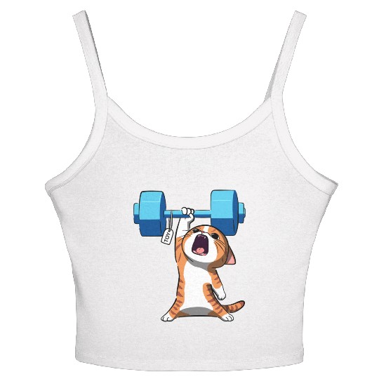Workout Strength! Tiny Warrior Cat Huge Muscles. Women's Spaghetti Strap Tank Top
