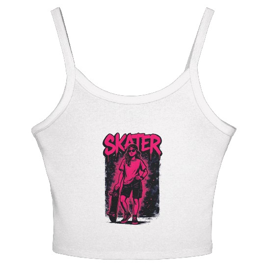 Skateboarding Girl Bold Urban Street Art Rider Women's Spaghetti Strap Tank Top