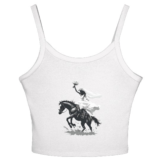 Western Cowgirl Bride on Bucking Horse – Grayscale Women's Spaghetti Strap Tank Top