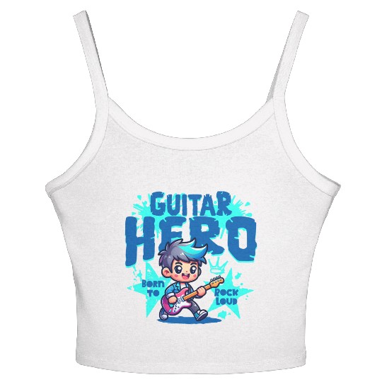 Guitar Hero Kid – Cute Rock Star Cartoon Women's Spaghetti Strap Tank Top | Bor