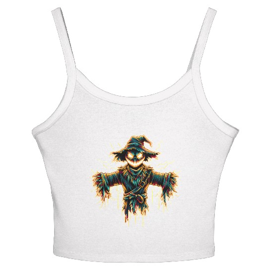 Neon Scarecrow – Haunted Harvest Glow Women's Spaghetti Strap Tank Top
