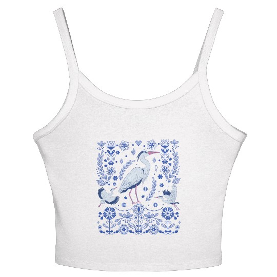 Great Blue Heron Folk Art Women's Spaghetti Strap Tank Top