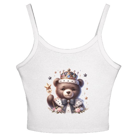 Royal Teddy Bear Magic – Crowned Cutie with Sparkl Women's Spaghetti Strap Tank Top