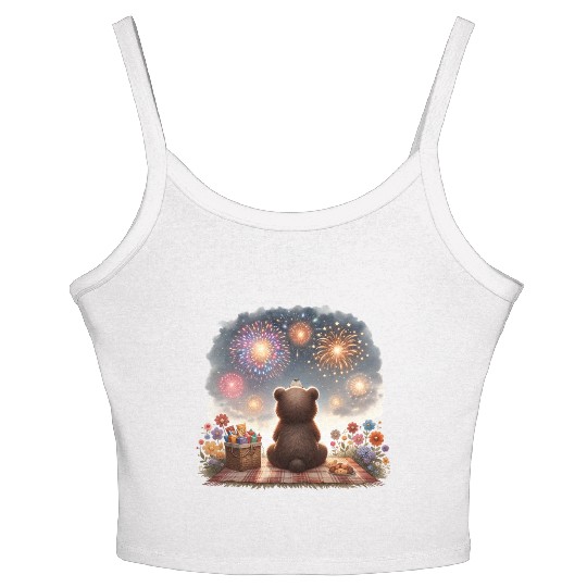 Fireworks Picnic Bear – Night Sky Celebration View Women's Spaghetti Strap Tank Top