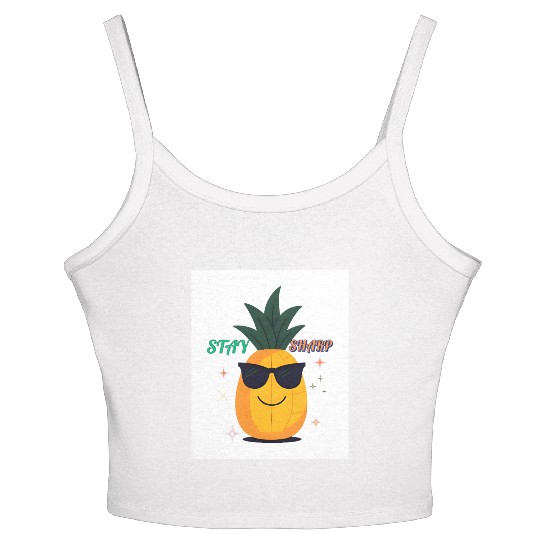 “Stay Sharp” (Pineapple with Sunglasses) Women's Spaghetti Strap Tank Top