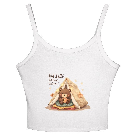 Fort Latte - Cute Bear Cub & Cozy Coffee Fun Women's Spaghetti Strap Tank Top