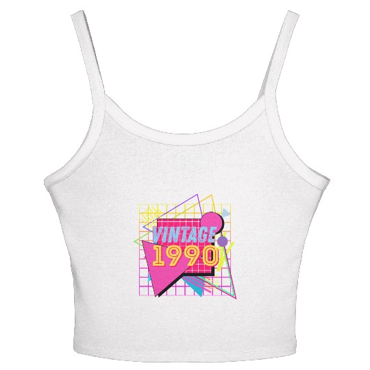 1990 Birthday Gift Retro Neon 90s Style Women's Spaghetti Strap Tank Top
