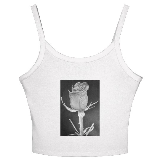 Realistic Graphite Rose & Dew Drawing - RT Art © Women's Spaghetti Strap Tank Top
