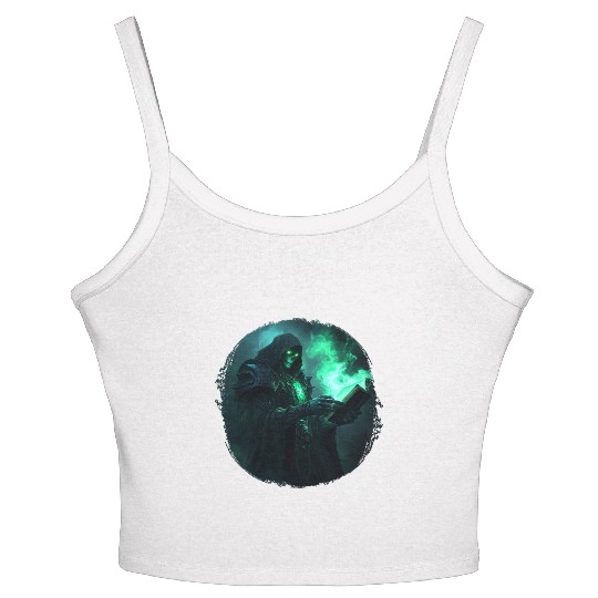 Green Shadow Mage with Burning Spell Book Women's Spaghetti Strap Tank Top