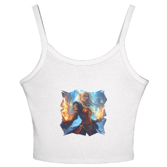 Fire Elf Sorceress with Blazing Spell Power Women's Spaghetti Strap Tank Top