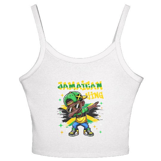 Jamaican King dabbing Jamaica Flag Pride for Kids Women's Spaghetti Strap Tank Top