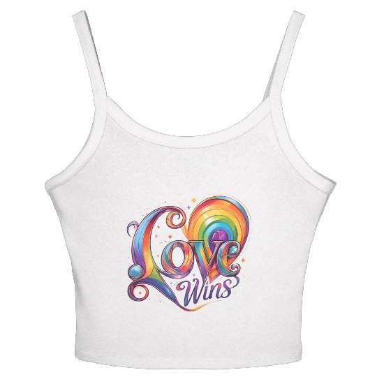 Love Wins Rainbow Script Women's Spaghetti Strap Tank Top – Pride Month Women's Spaghetti Strap Tank Top