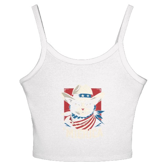 Funny Patriotic USA Pride 'Merica Cat Lovers Women's Spaghetti Strap Tank Top