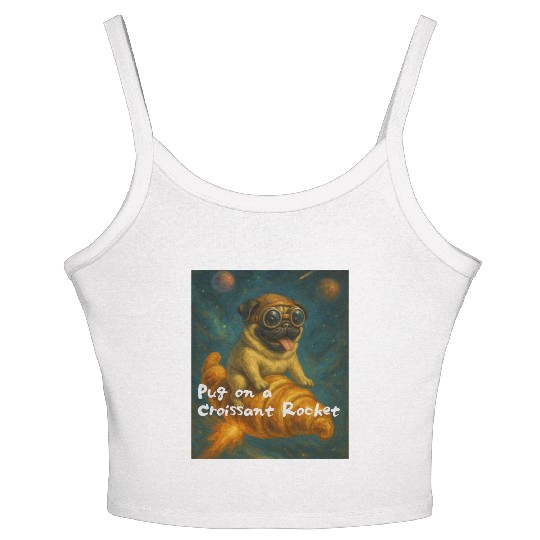 Pug on a Croissant Rocket Women's Spaghetti Strap Tank Top