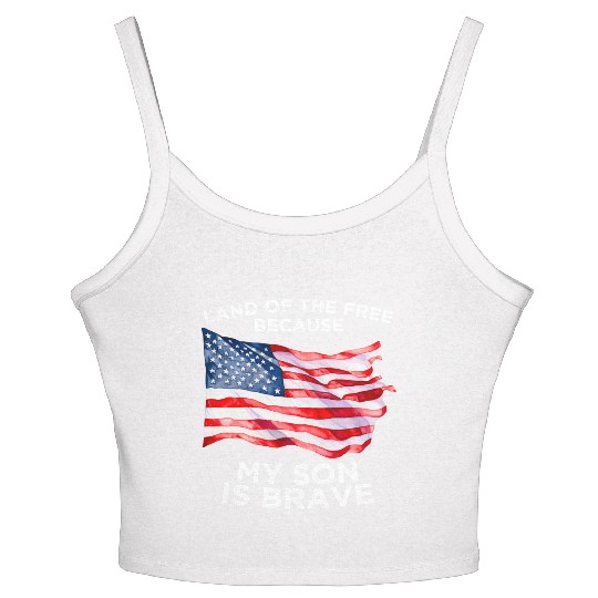 Land of the free because my son is brave USA Women's Spaghetti Strap Tank Top