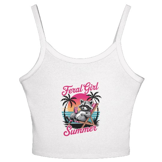 Funny Raccoon Feral Girl Summer Women's Spaghetti Strap Tank Top