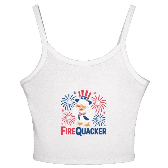 Womens Duck Firequacker Patriotic Fourth of July I Women's Spaghetti Strap Tank Top
