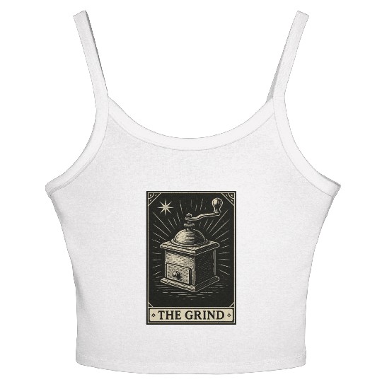 The Grind – Coffee Tarot Manual Grinder Card Women's Spaghetti Strap Tank Top