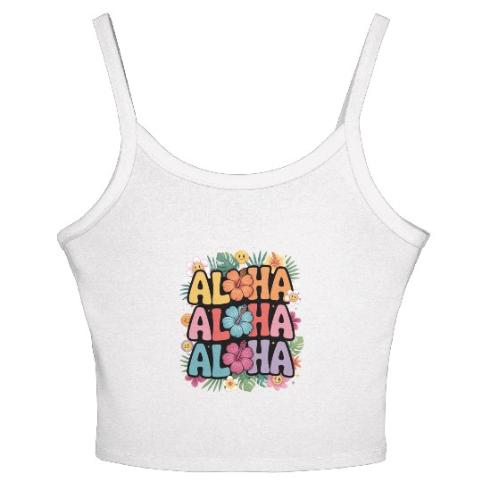 Triple Aloha Vibes – Colorful Tropical Hibiscus Women's Spaghetti Strap Tank Top