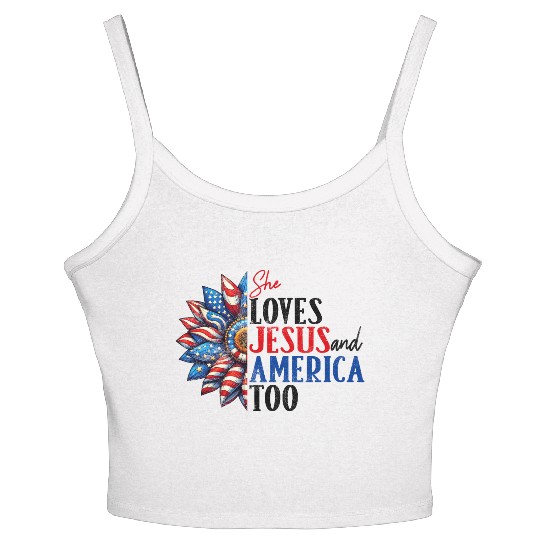 She Loves Jesus and America Too 4th of July Women's Spaghetti Strap Tank Top
