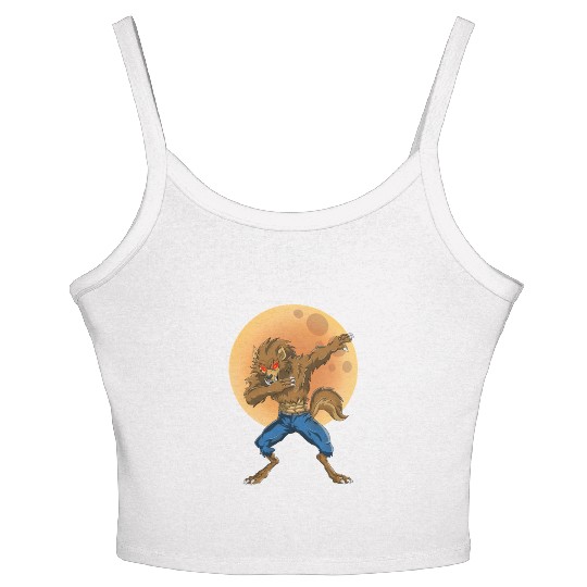 Dabbing Werewolf Retro Moon Halloween Monster Women's Spaghetti Strap Tank Top