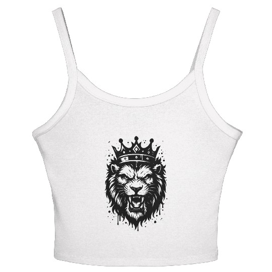 Royal Lion with Crown – Powerful Animal Motif Women's Spaghetti Strap Tank Top