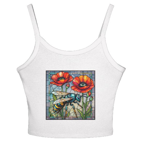 Wasp hornet bee stained glass vibrant poppy flower Women's Spaghetti Strap Tank Top