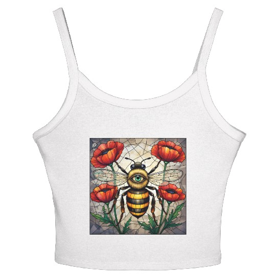 Bumble bee stained glass vibrant poppy flower eye Women's Spaghetti Strap Tank Top