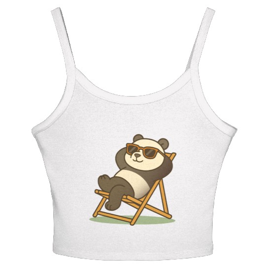 Relaxed Panda with Sunglasses in a Deck Chair Women's Spaghetti Strap Tank Top