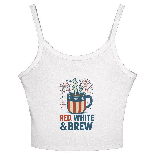 Red White Brew Patriotic Coffee Mug USA Funny Women's Spaghetti Strap Tank Top