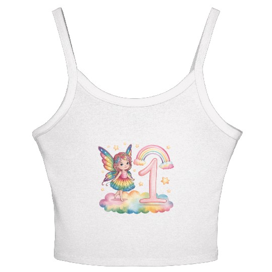 Magical Rainbow Fairy Elf 1st Birthday Girl Women's Spaghetti Strap Tank Top
