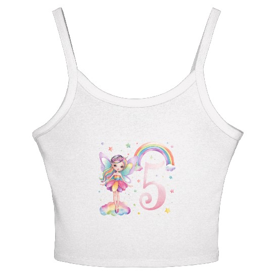 Magical Rainbow Fairy Elf 5th Birthday Girl Women's Spaghetti Strap Tank Top